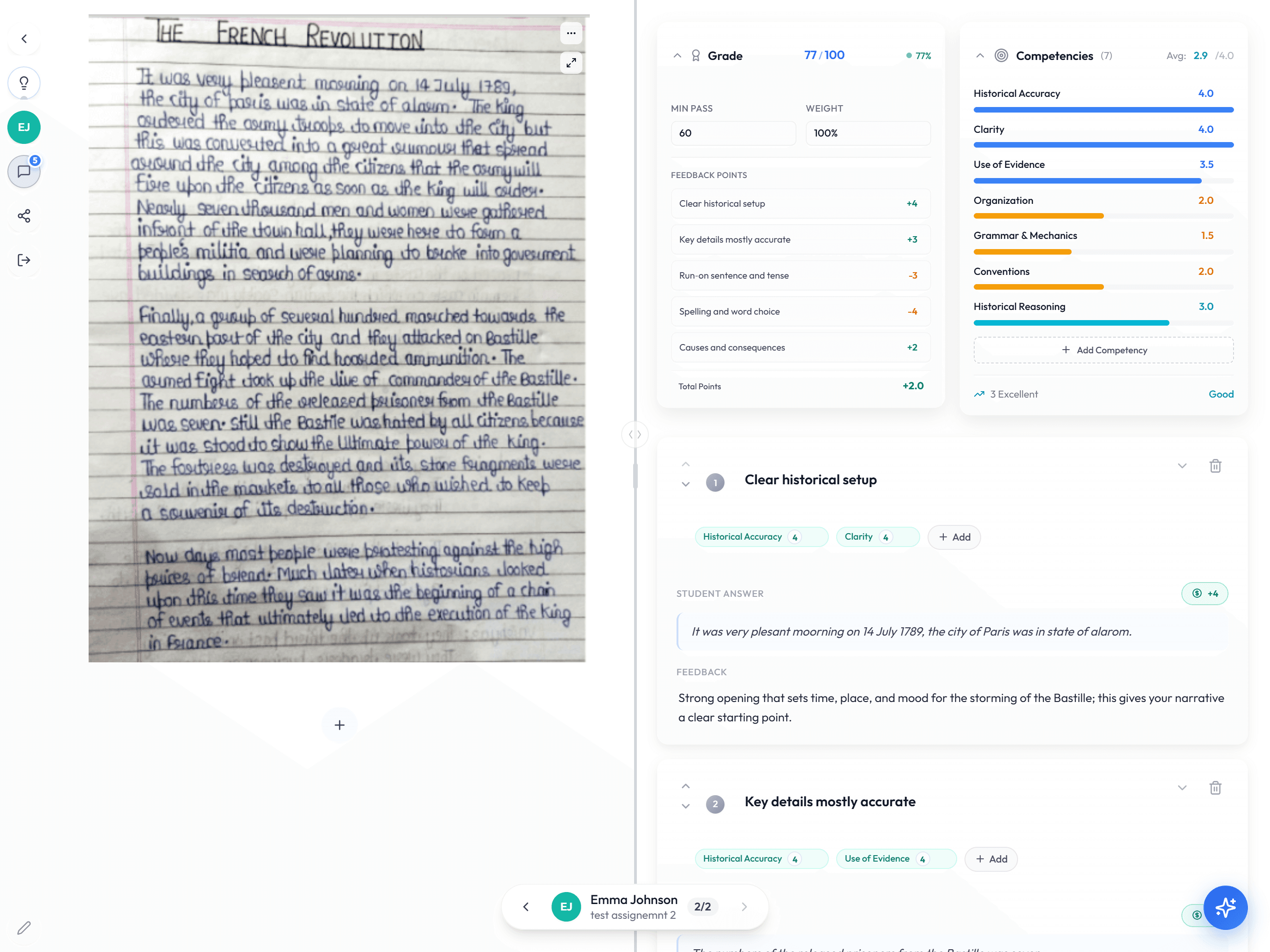 Score work by skill areas and clear criteria