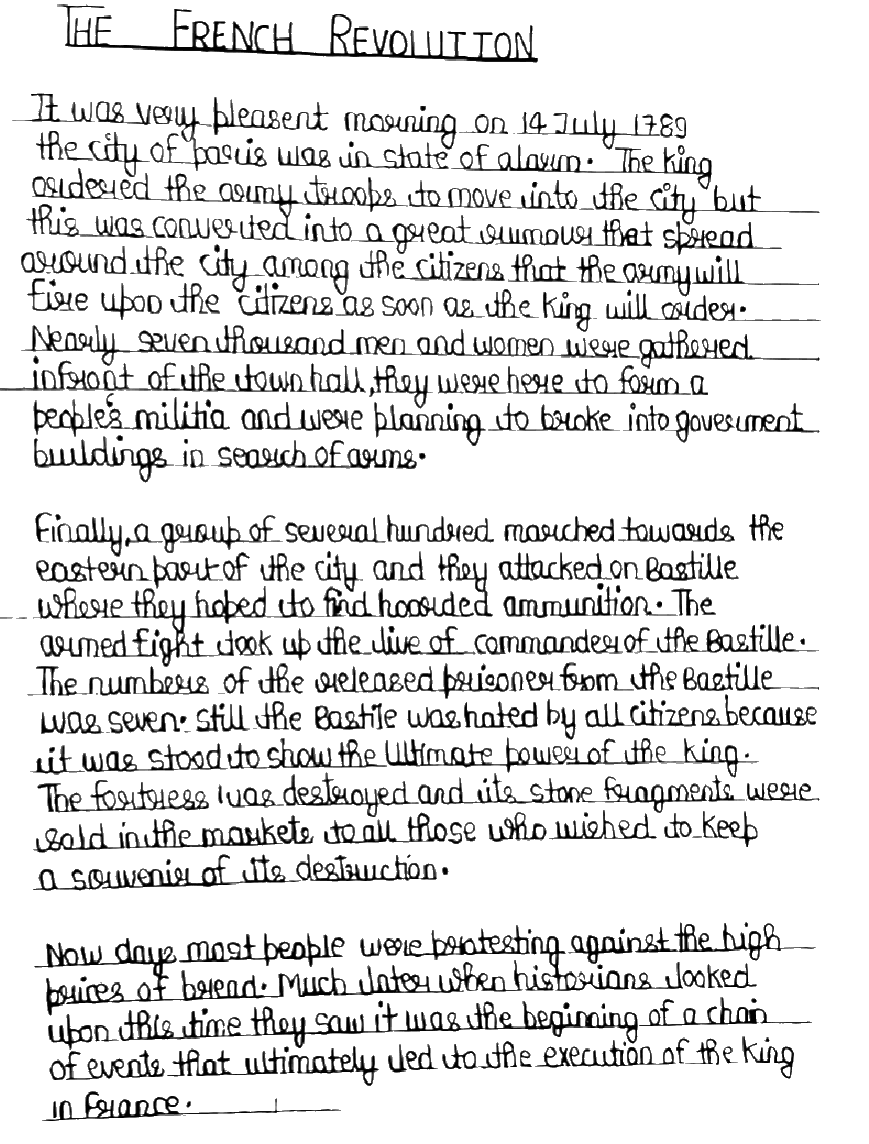 Handwritten student work